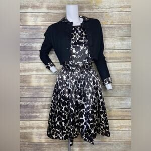 1950’s Vintage black and white belted floral dress with matching cardigan 2/4
